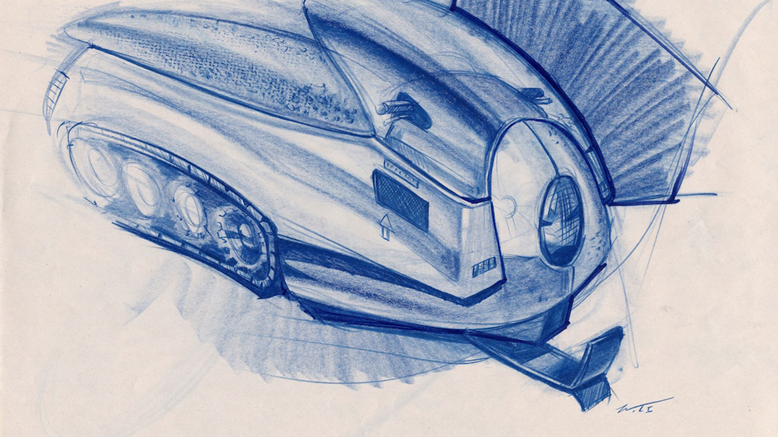 A hand-sketched rendering depicts a concept-vehicle, created for Design Bloc's interdisciplinary capstone design course. 